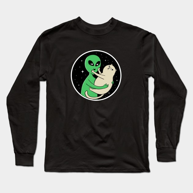 alien and cat Long Sleeve T-Shirt by coffeeman